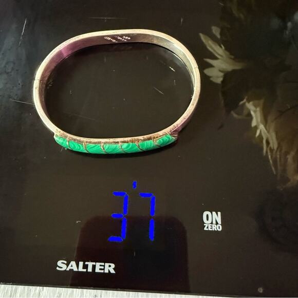 Taxco Mexico 925 Sterling Silver Malachite Stone Bangle Bracelet - Picture 13 of 13